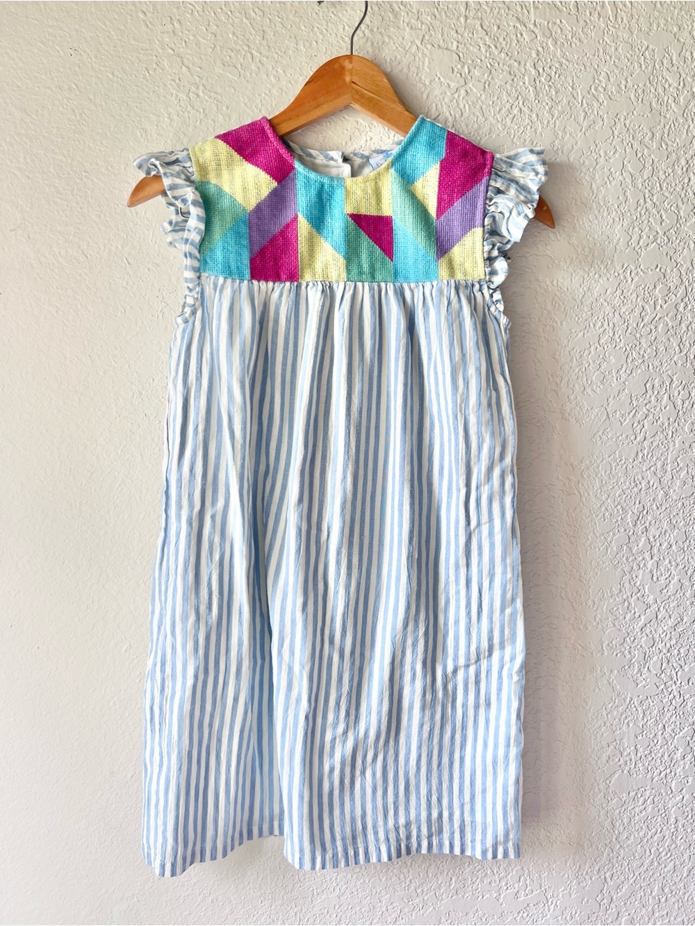 Eyelet & Ivy Chambray Striped Embroidered Midi Dress Sz 16